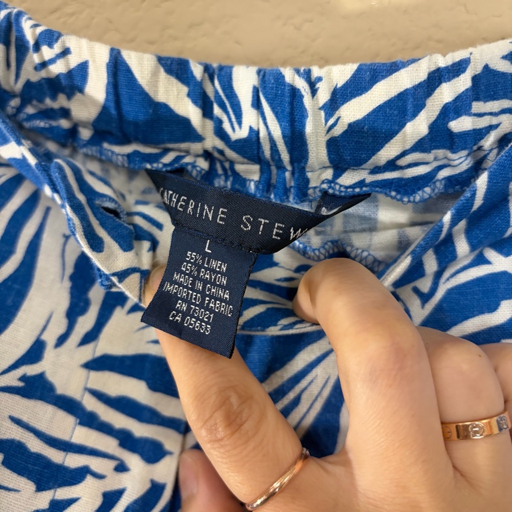 CATHERINE Stewart Blue White Elegant Florals Suit Set Top Sz XL Pant Sz L - Picture 6 of 16
